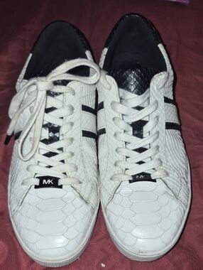 Michael Kors White and Black Embossed Leather Sneakers